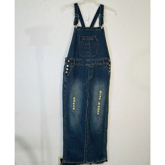 WBL Jeans Overall Maxi Dress XL Boho Festival Artsy Art To‎ Wear Y2K Bling - Picture 1 of 10